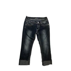 Angels Women’s Size 9 Cropped Jeans Dark Wash Rhinestone Pocket Bling Capri